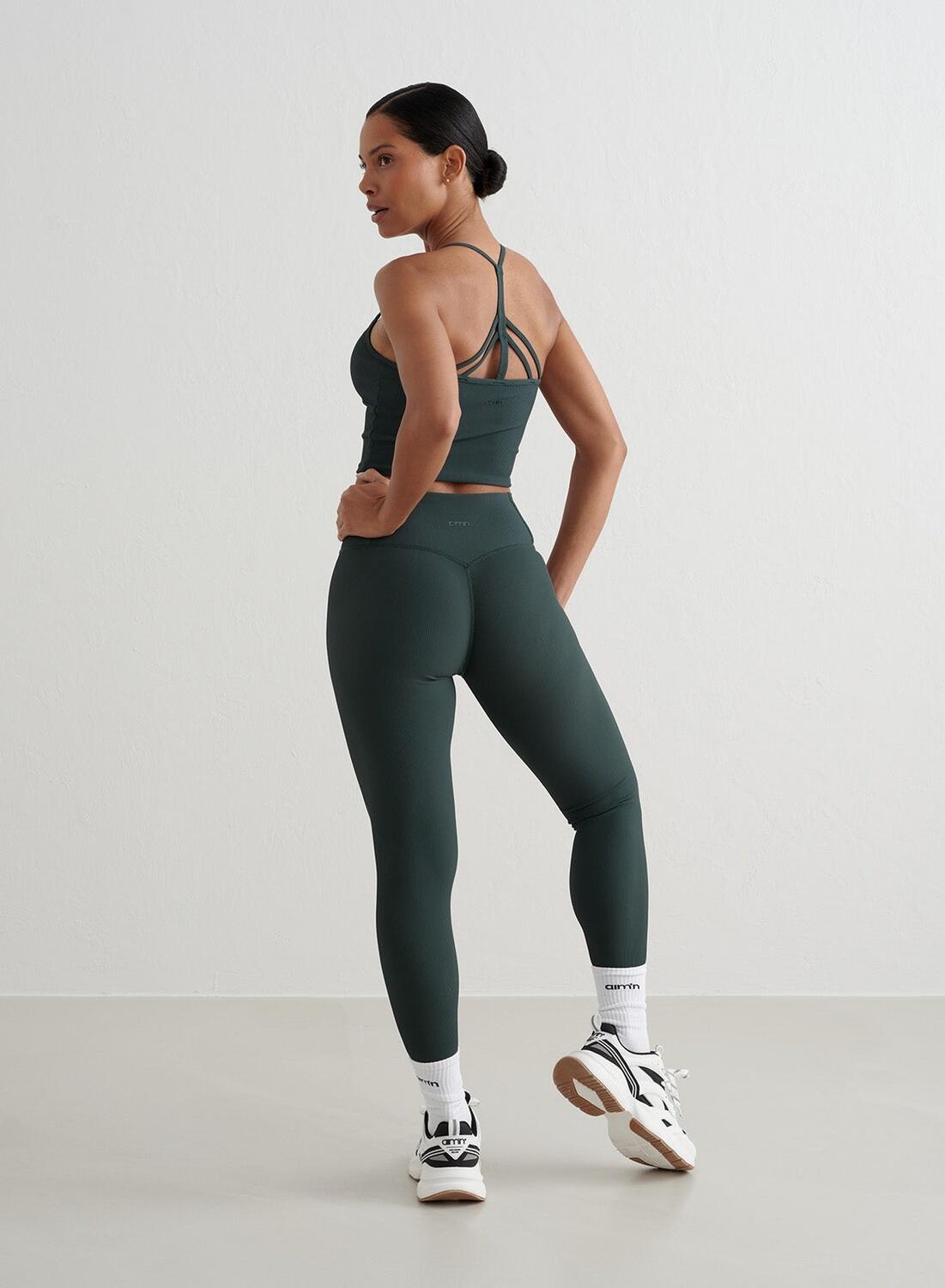 Femme Leggings Côtelé Séchage Rapide Vert Foncé 3/7