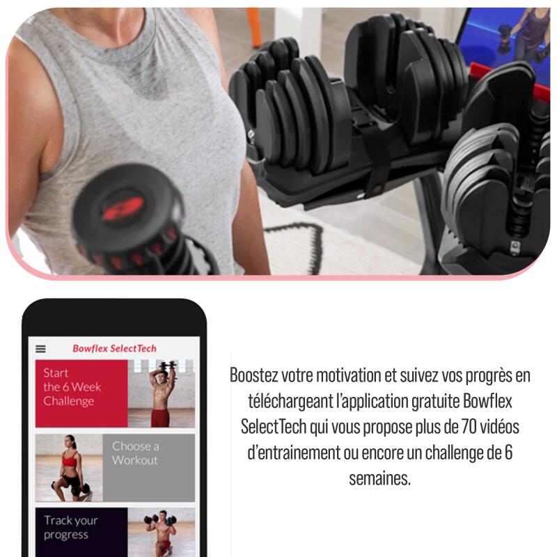 BOWFLEX - SelectTech 1090i - Paires d'haltères musculation réglable 4 à 41 kg