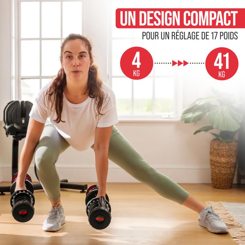 BOWFLEX - SelectTech 1090i - Paires d'haltères musculation réglable 4 à 41 kg