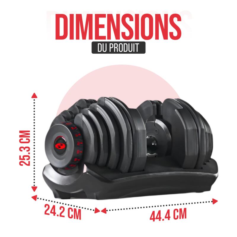 BOWFLEX - SelectTech 1090i - Paires d'haltères musculation réglable 4 à 41 kg 3/8