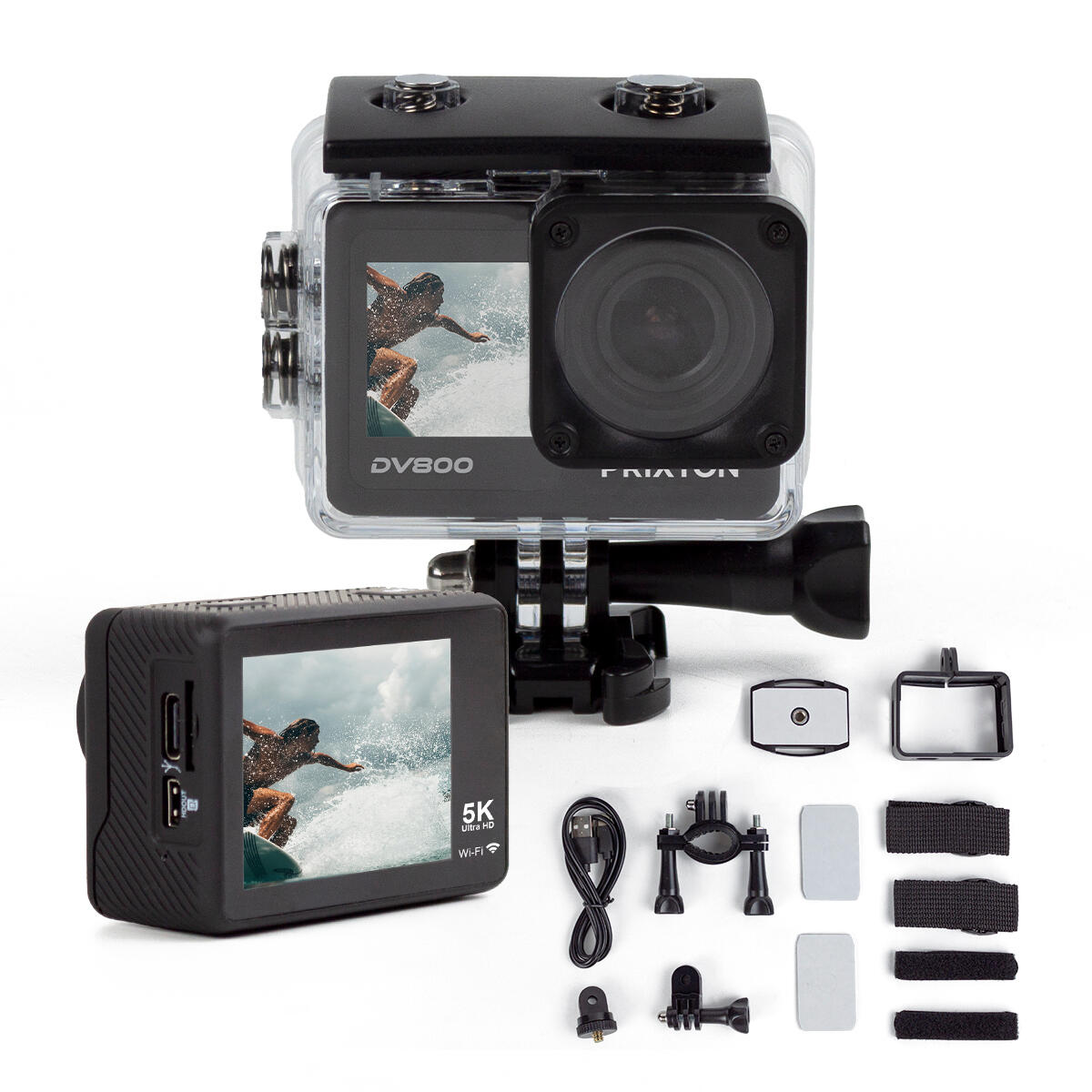 PRIXTON Cámara deportiva DV800 Doble Pantalla - 5K 5/7