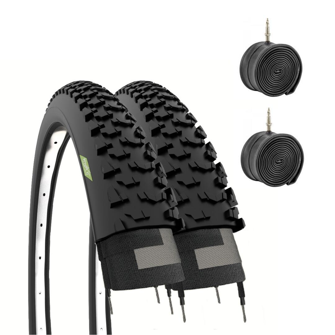 ECOVELO 2 copertoni 24x1.95 (50-507)+camere, pneumatici bici 24 x 1.95 nero gomma mtb EV