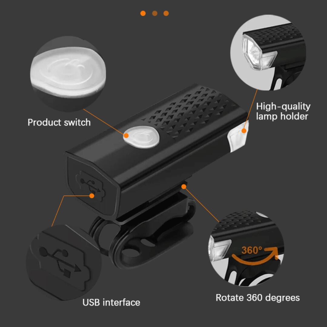 LED-fietslicht vooraan 300 lumen + USB-achterlicht 6/8