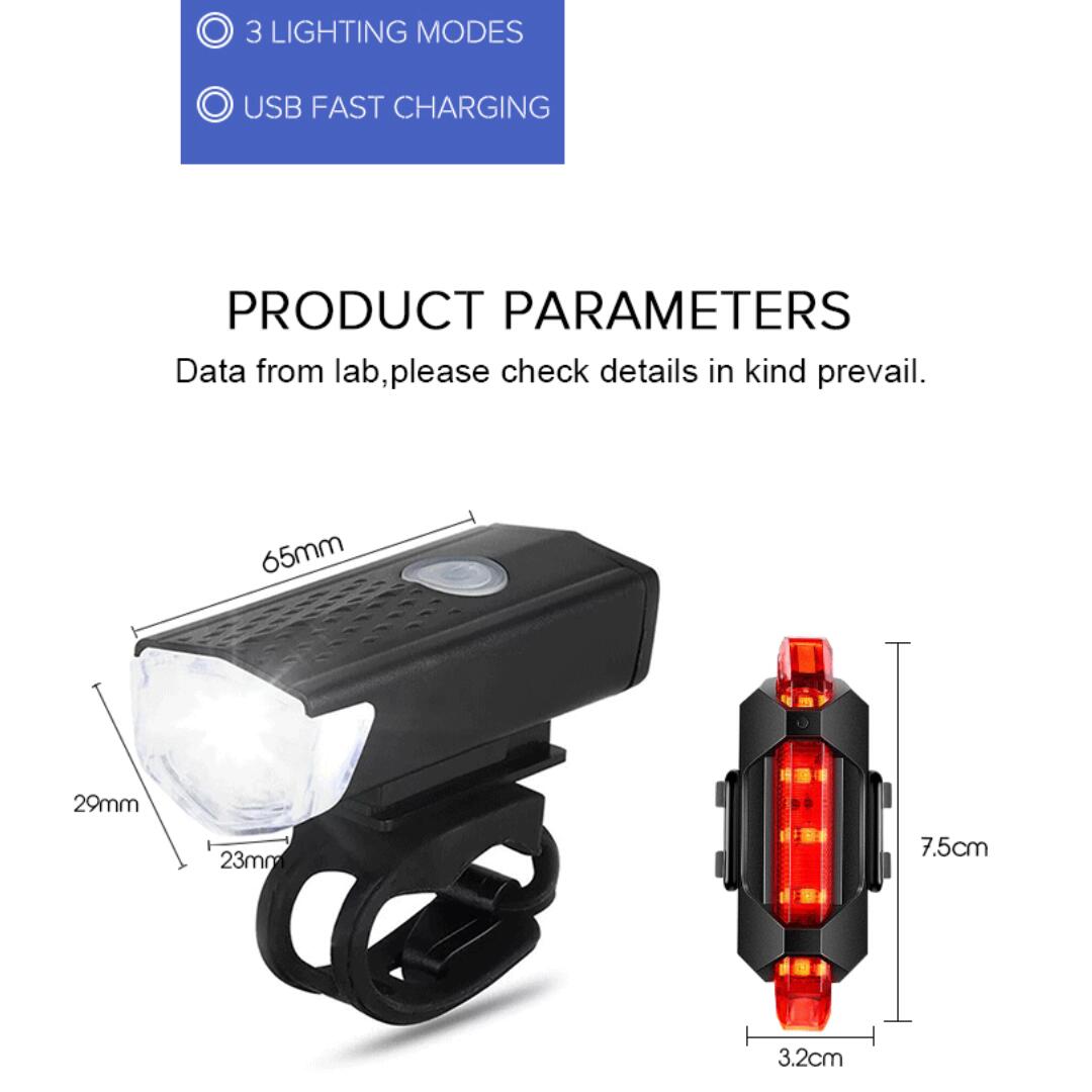 LED-fietslicht vooraan 300 lumen + USB-achterlicht 4/8
