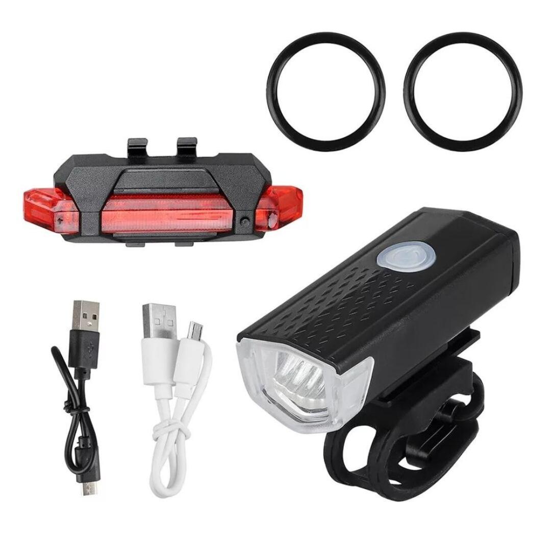 LED-fietslicht vooraan 300 lumen + USB-achterlicht 7/8
