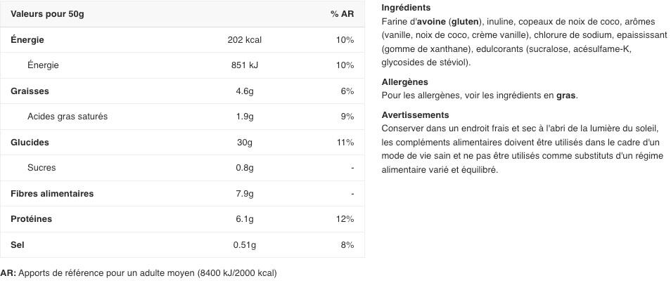 Farine d'avoine - My Instant Oats - Noix de Coco à la Vanille 1500g 2/2