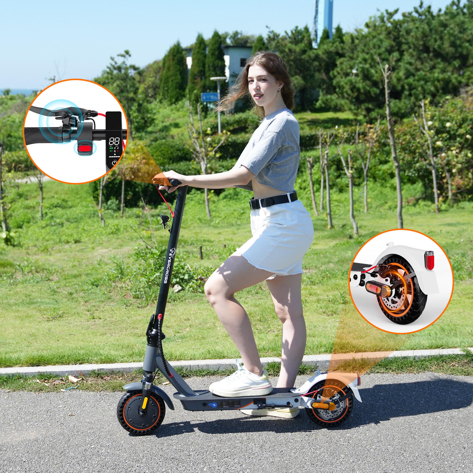E-Scooter faltbarer mit Straßenzulassung (ABE)– EVERCROSS EV85F – Schwarz Rot 4/7