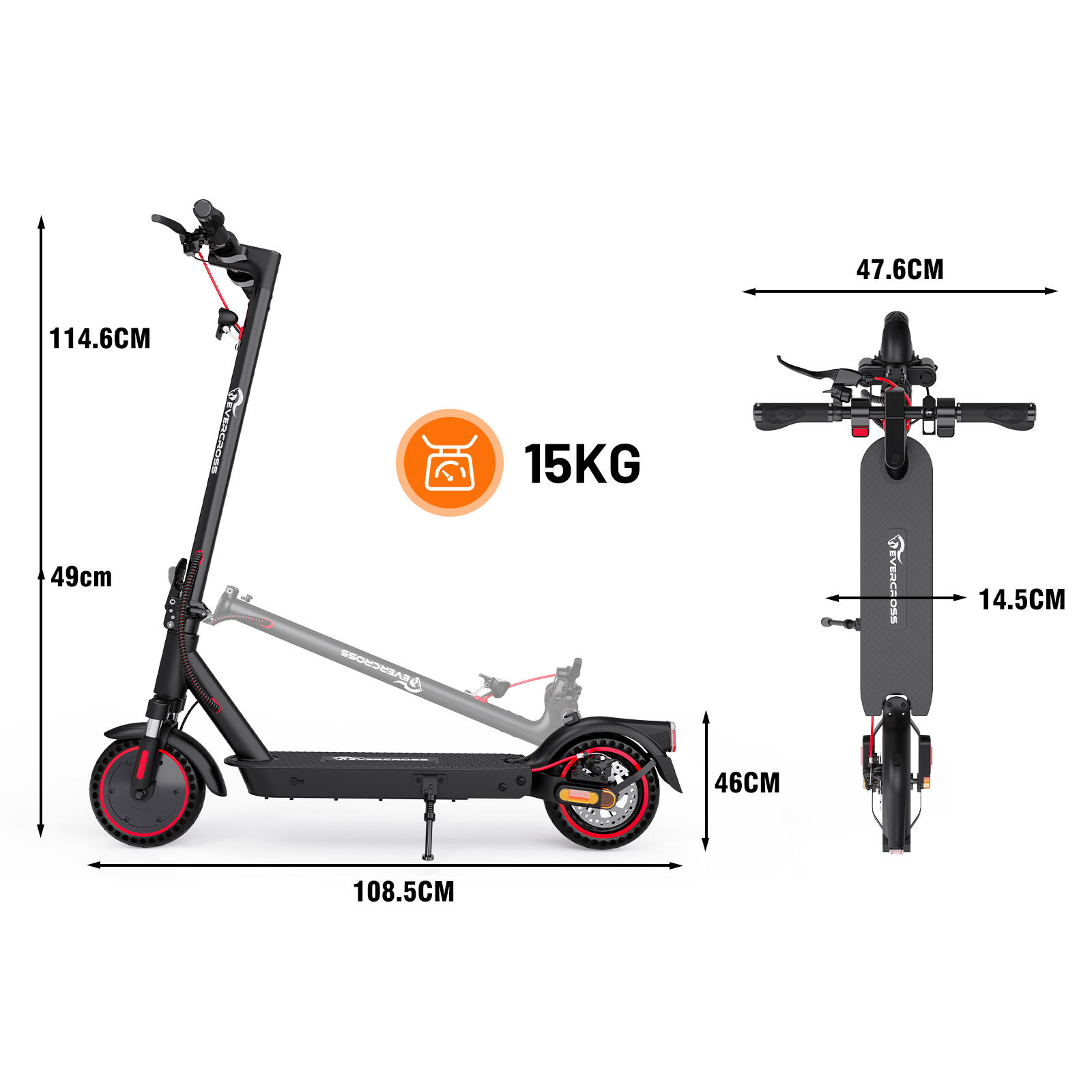 E-Scooter faltbarer mit Straßenzulassung (ABE)– EVERCROSS EV85F – Schwarz Rot 2/7