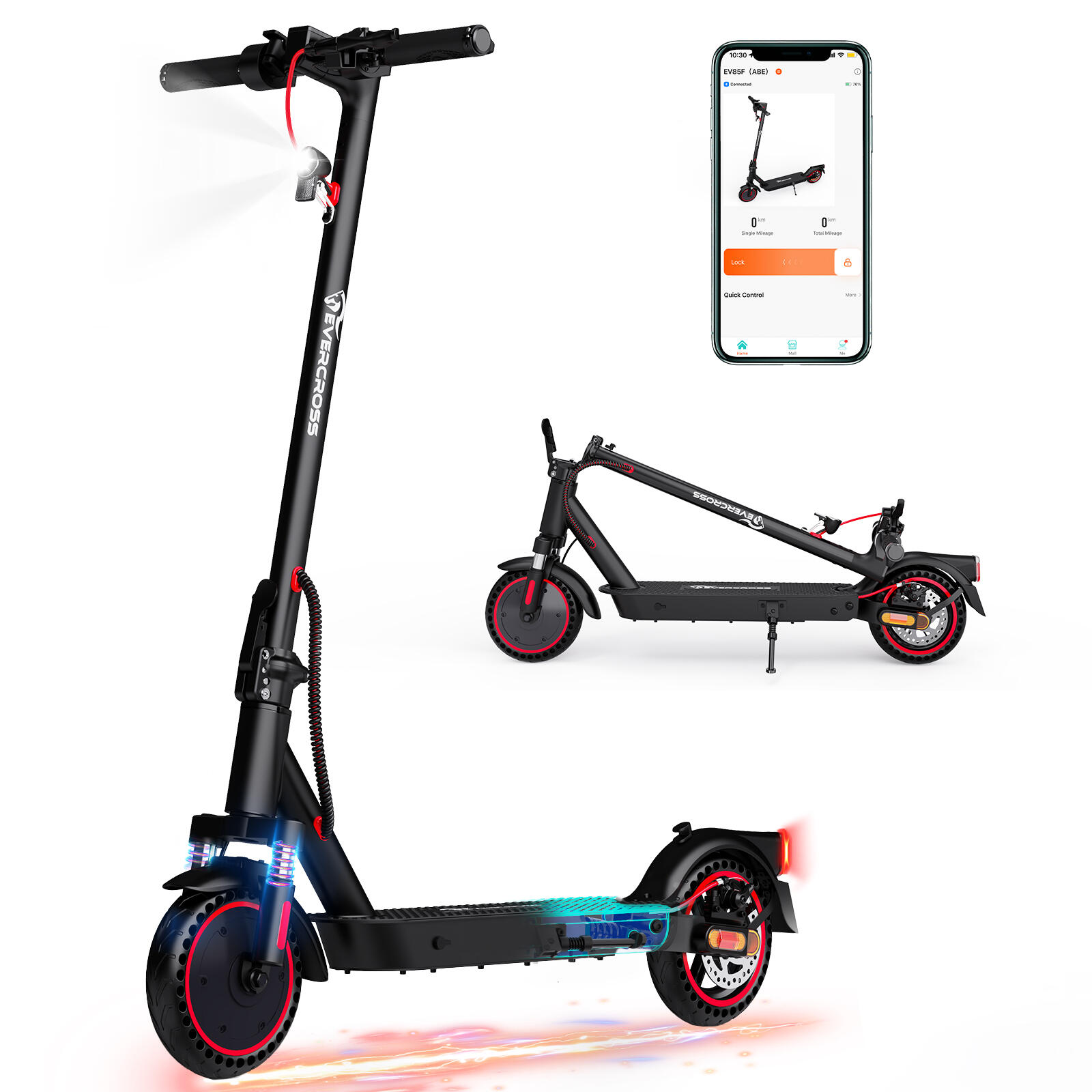 EVERCROSS Monopattino Elettrico Pieghevole per Adulti - EVERCROSS EV85F (ABE) - Nero Rosso