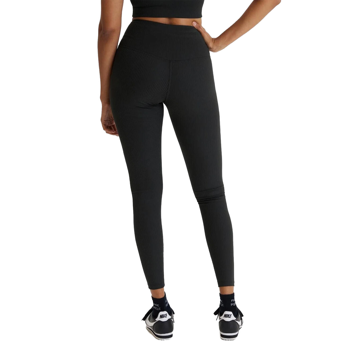 Womens/Ladies Ribbed High Rise Long Leggings (Black) 2/4