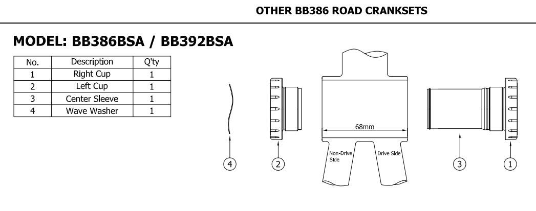 Suport rowerowy TOKEN BB392BSA BB386BSA Rama: BSA 68/73 Korba BB386 BB392 30mm 4/6