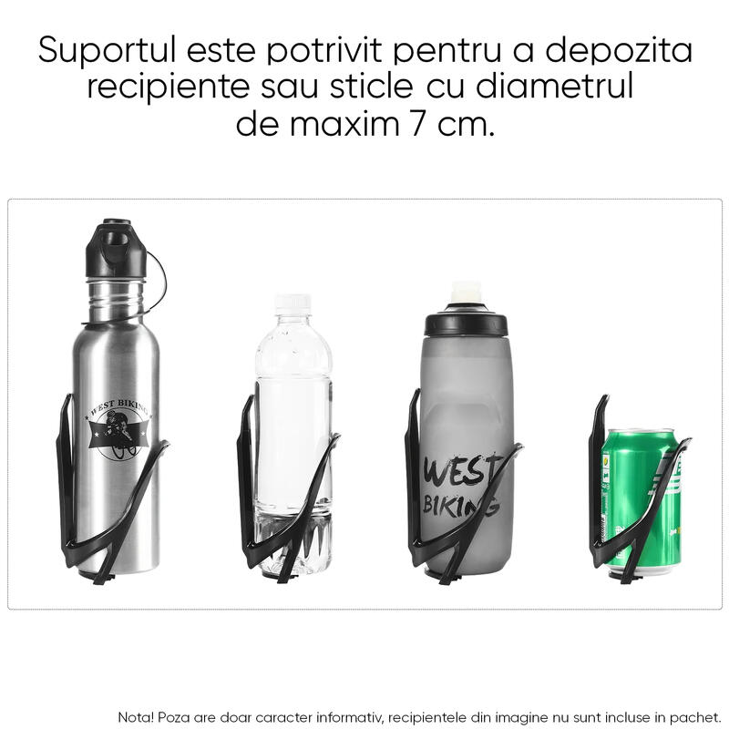 Suport sticla apa bicicleta, montare pe cadru, pt recipiente cu diametru max 7cm