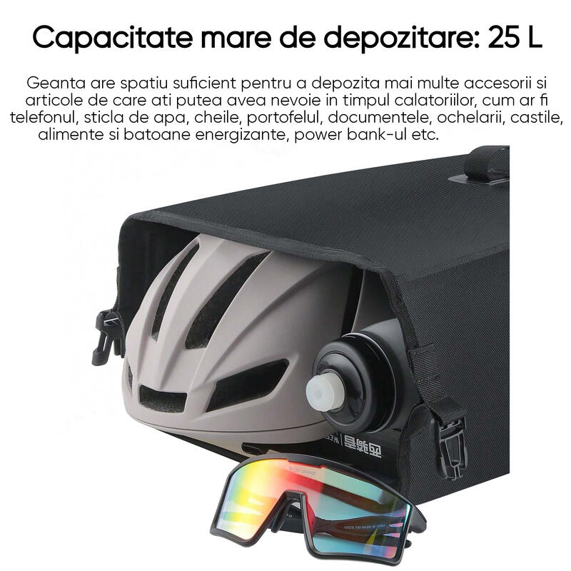 Geanta portbagaj bicicleta, impermeabila, 25 L, multifunctionala, montare rapida