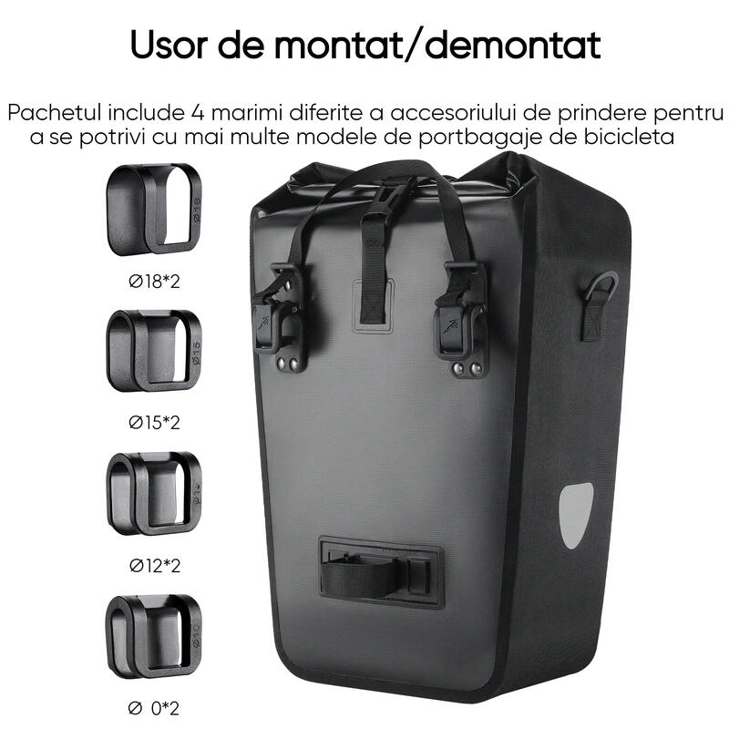 Geanta portbagaj bicicleta, impermeabila, 25 L, multifunctionala, montare rapida