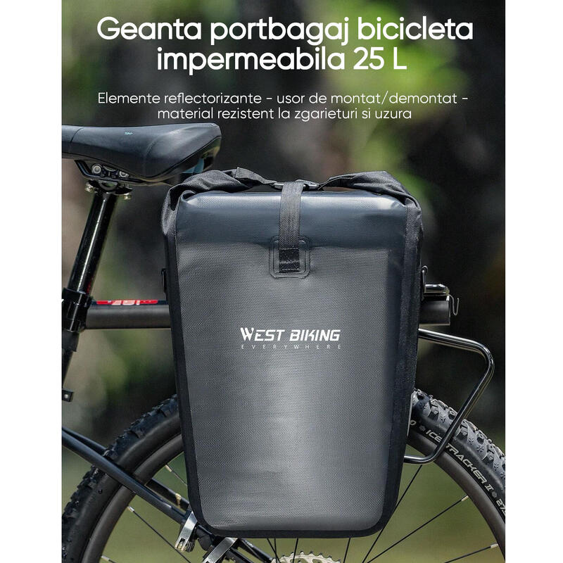 Geanta portbagaj bicicleta, impermeabila, 25 L, multifunctionala, montare rapida