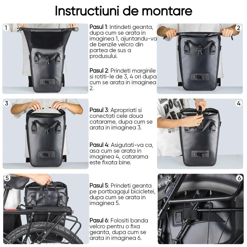 Geanta portbagaj bicicleta, impermeabila, 25 L, multifunctionala, montare rapida