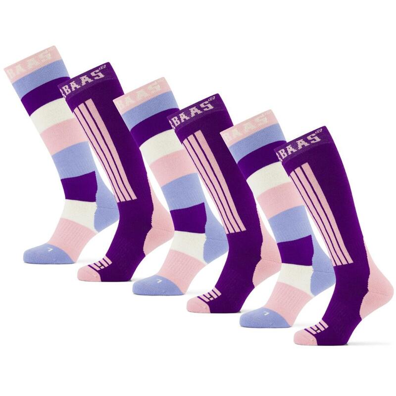 Chaussettes de ski Poederbaas 6-pack Striped Purple/Pink