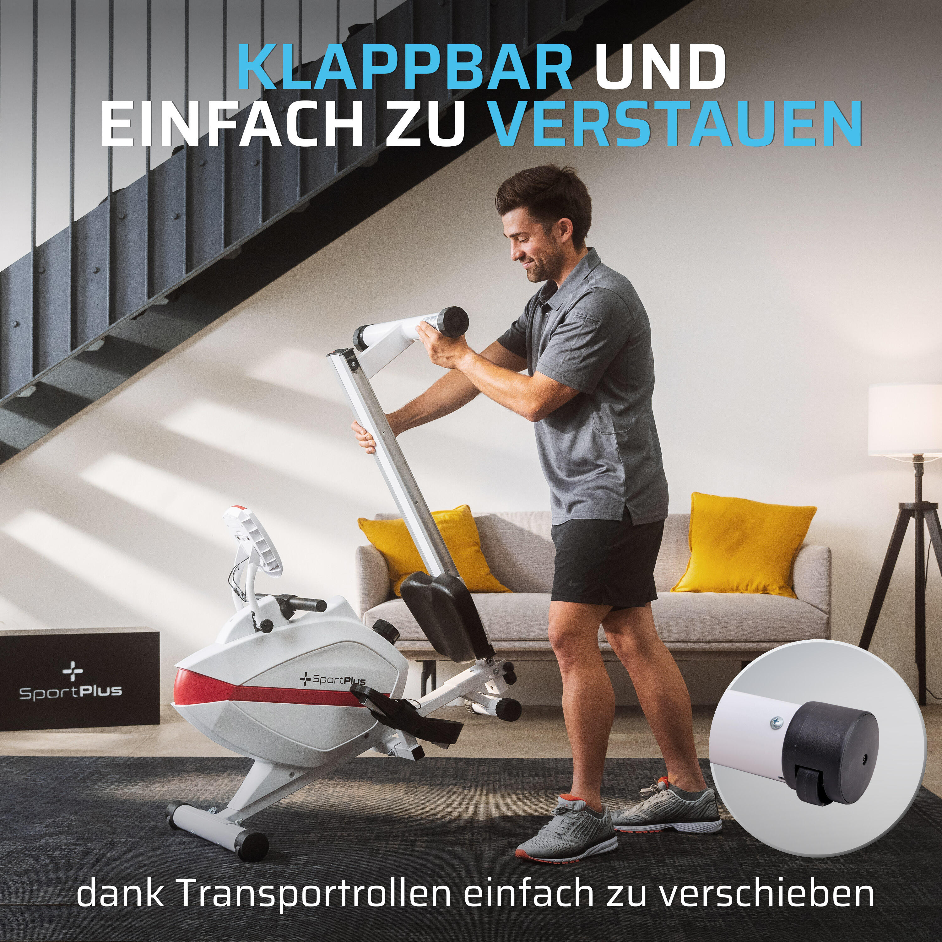 Rameur SportPlus pour la maison, pliable, frein magnétique, roulements à billes 5/7