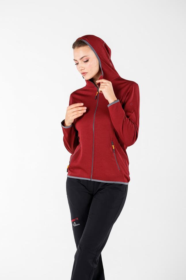 Damska bluza rozpinana z kapturem 100% Merino - Marin/Woolona