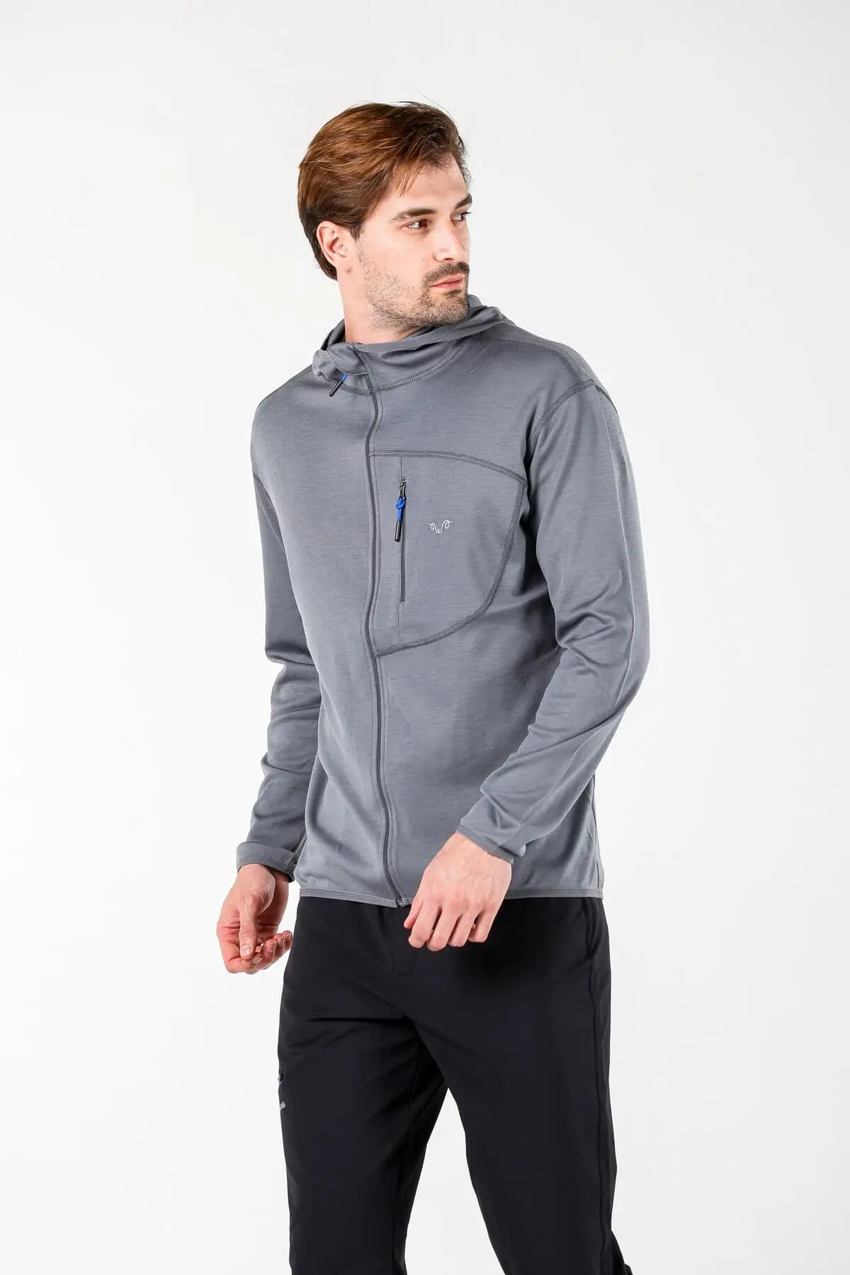 Maestro - Męska Bluza z Kapturem z 100% Wełny Merino (230 g/m²) S, Szary 7/7
