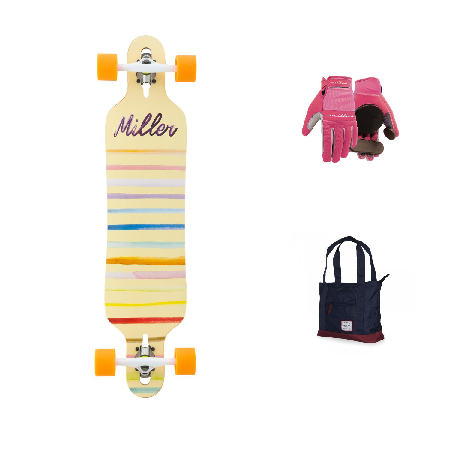 Longboard miller summer - 38" x 8,7" - luvas tamanho s e sacola tote incluída