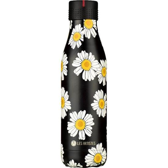Bouteille - sport - bouteille en acier inoxydable, motif Daisy - noire