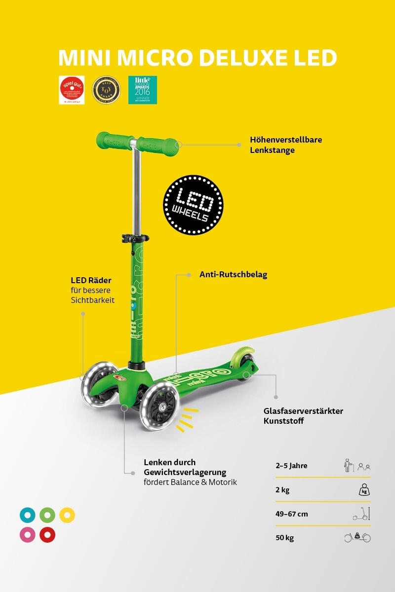 Trójkołowa hulajnoga dla dzieci Mini Micro Deluxe LED ze świecącymi kołami. 2/4
