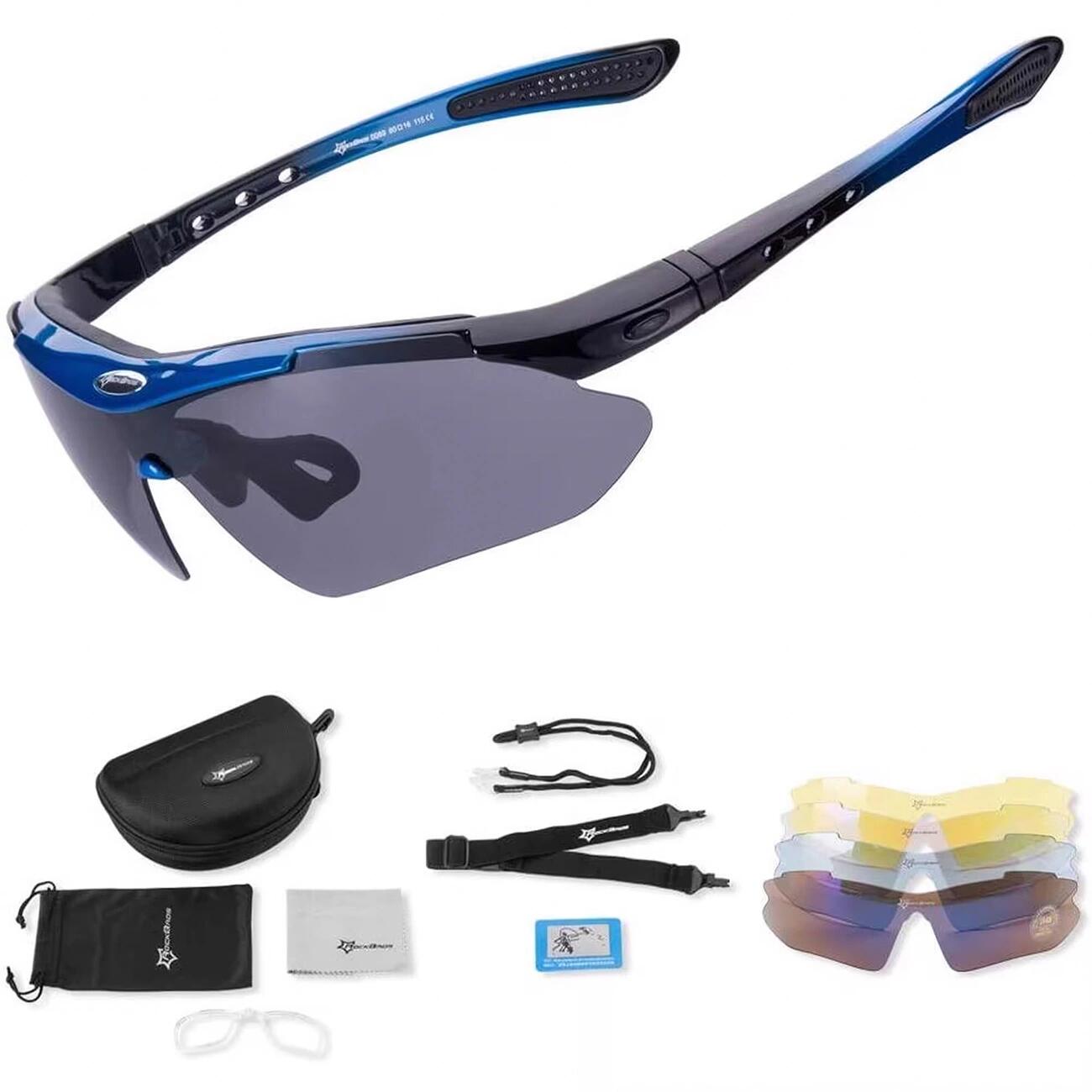 Óculos de ciclismo polarizados rockbros 10007 - preto e azul