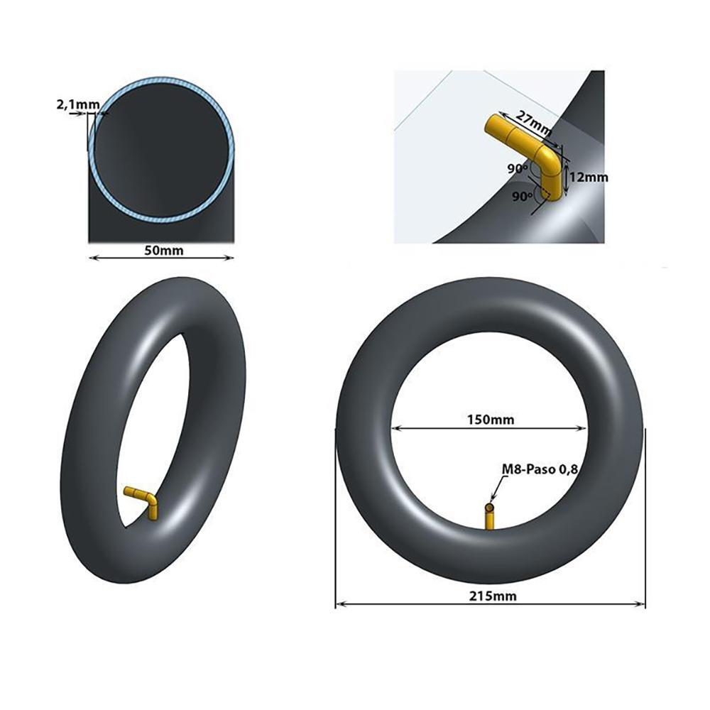Cámara de Aire para Patinete Eléctrico Ewheel Negra Válvula Curva Medida 8'5"x2" 4/7