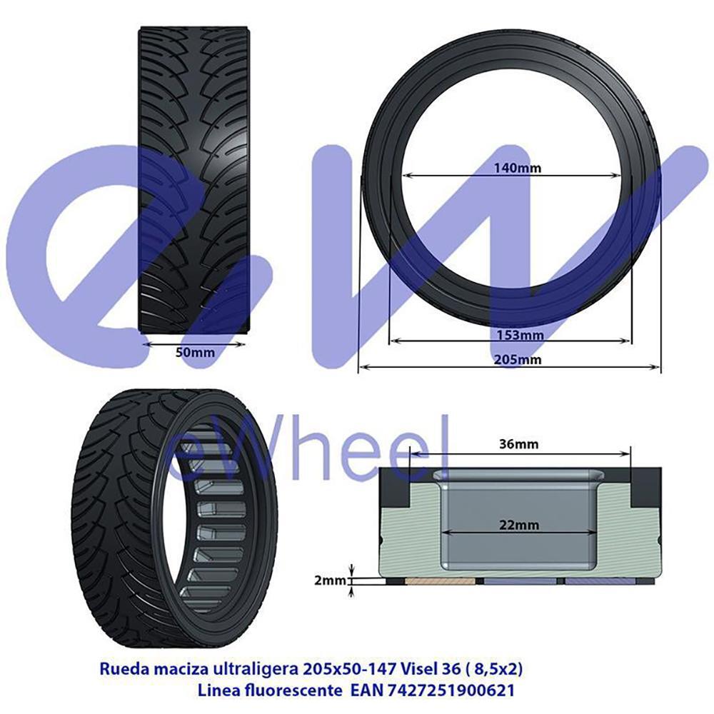 Rueda Maciza Ultraligera para Patinete Eléctrico Ewheel Fluorescente 8,5x2" 5/5