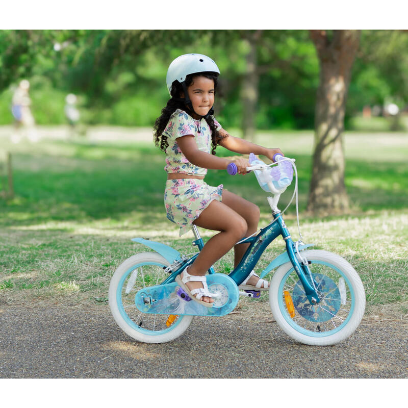 Huffy Disney Frozen Vélo Fille 16" avec Porte-poupée, Âge 5-7, Bleu Métallisé