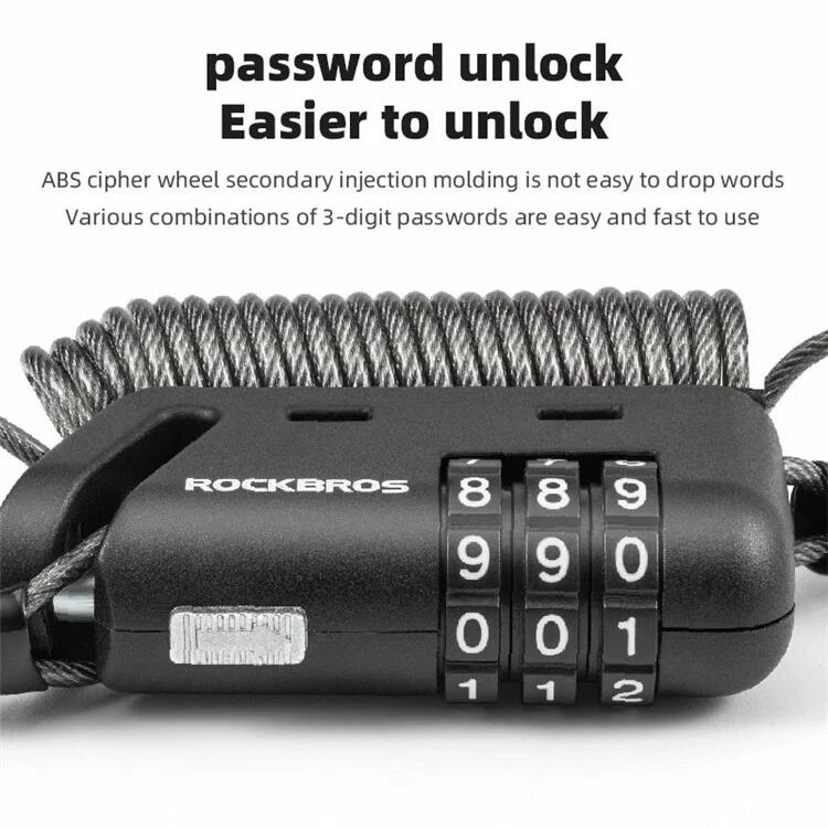 Lucchetto Bici Casco ROCKBROS A Combinazione - Cavo 150 Cm, 4 Cifre, Antifurto Per Casco, Passeggini - Foto 3
