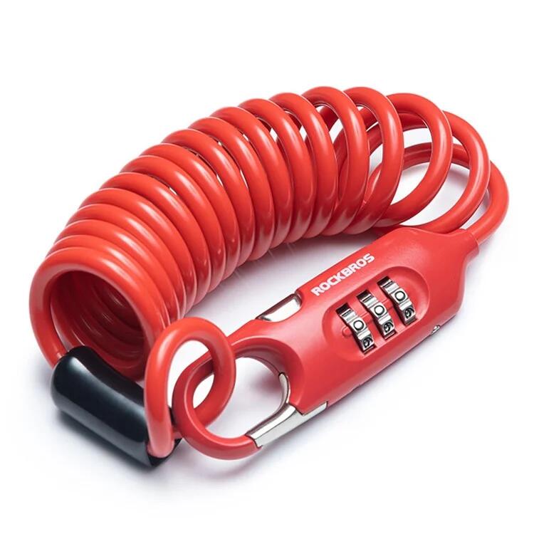 Rockbros - Cadenas À Code Avec Câble À Ressort Antivol En Acier - Verrou - Rouge - Taille Unique - Decathlon