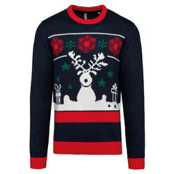 Pull col rond Rennes du Père Noël et Flocons de neige
