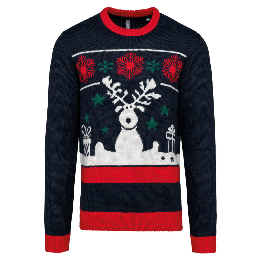 Jersey Cuello Redondo De Renos De Papá Noel Y Copos De Nieve 1/7