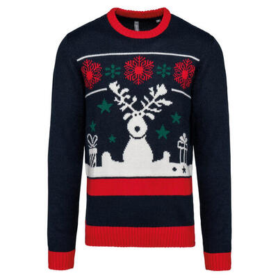 Maglione Girocollo Renne Babbo Natale E Fiocchi Di Neve