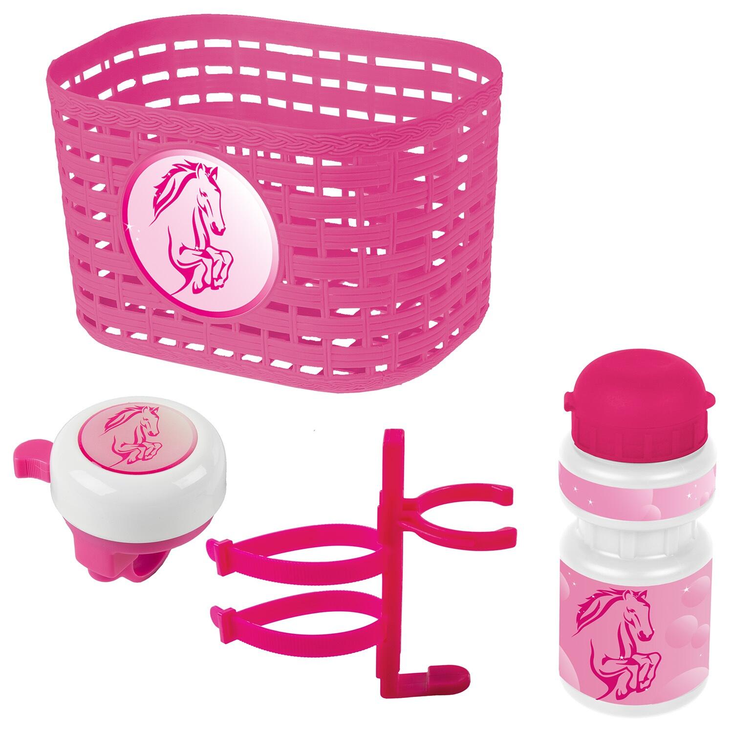 Set accesorios bici niñas Messingschlager Ventura 4 piezas rosa/blanco 1/2