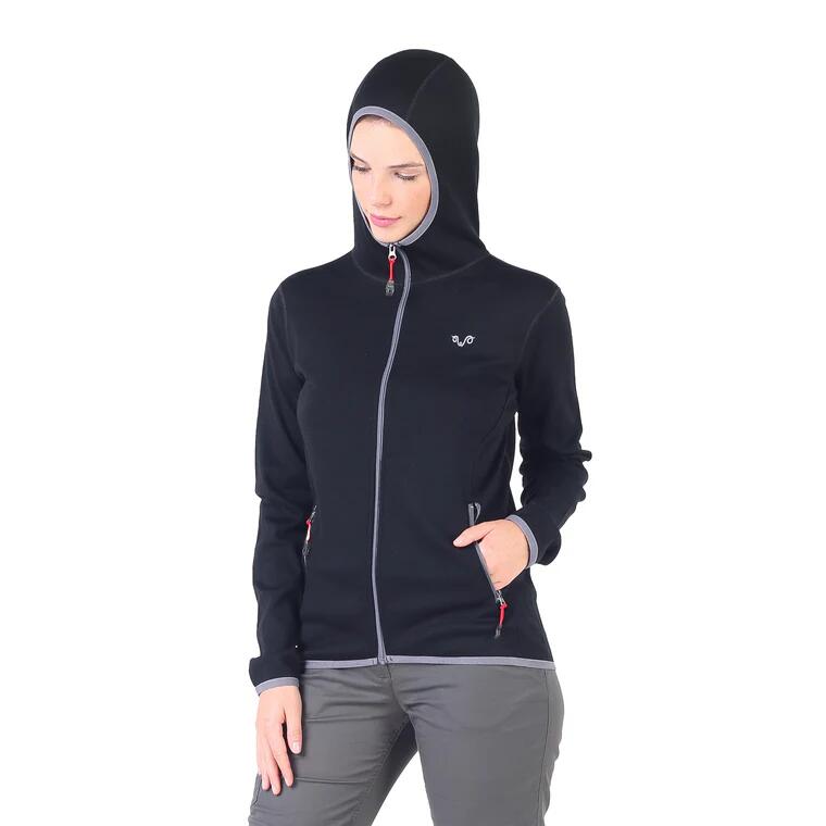 Damska bluza rozpinana z kapturem 100% Merino - Marin/Woolona