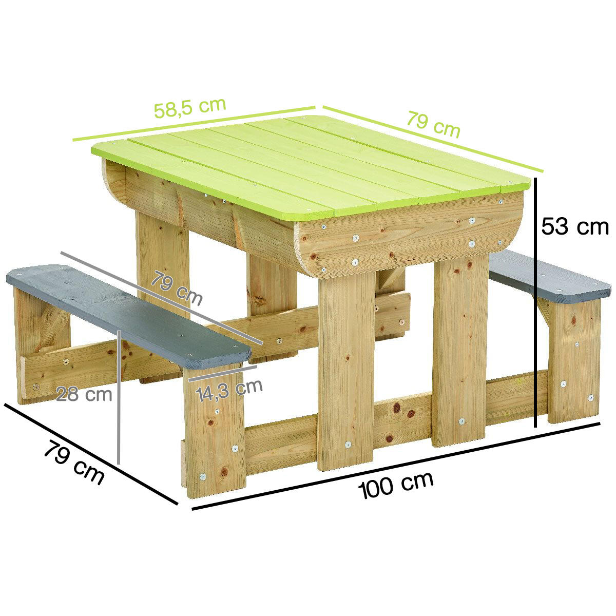 Table de pique-nique en bois pour enfants avec bancs et bacs en plastique 3/5