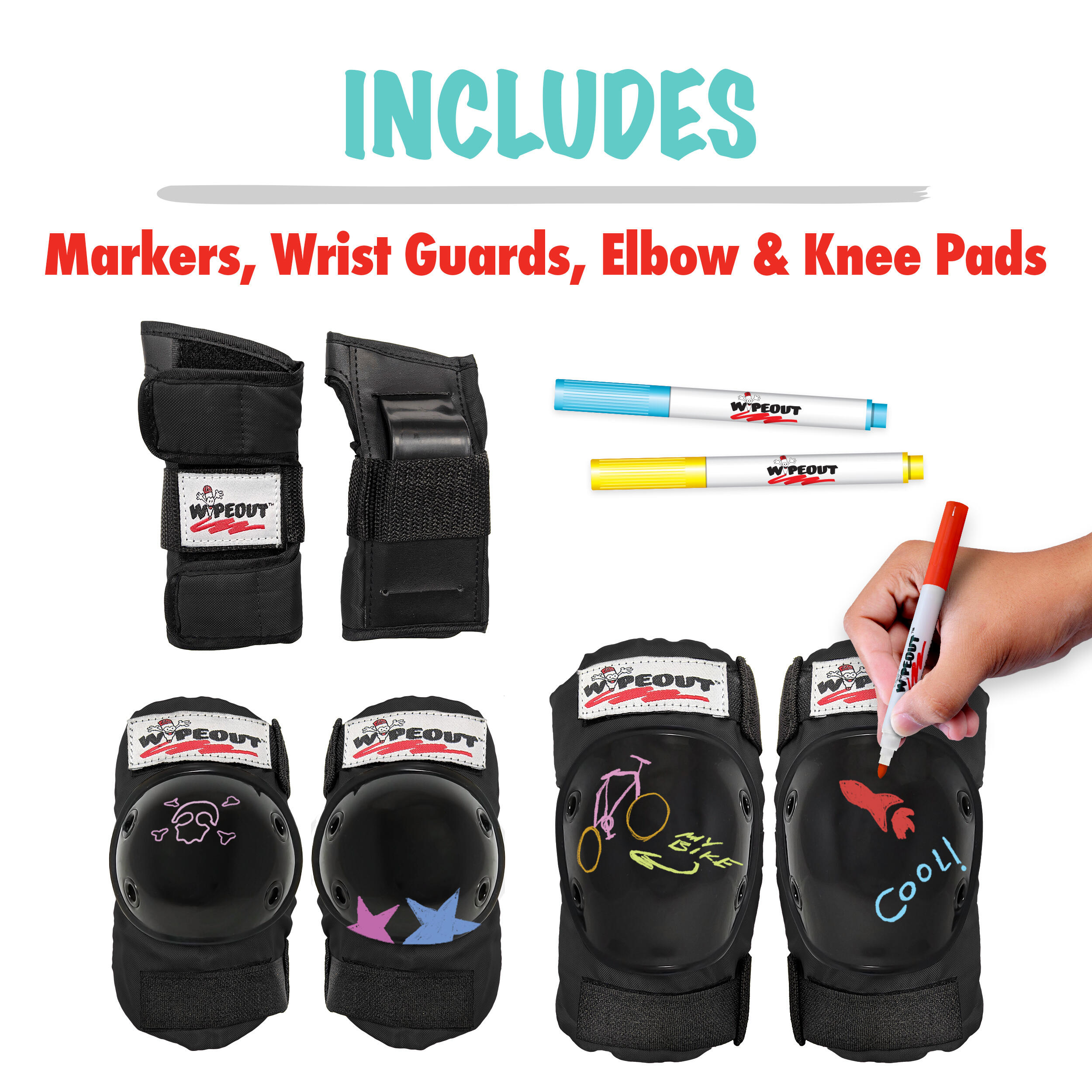 BLACK Wipeout Dry Erase Kids Cycling Protective Pad Set 2/5