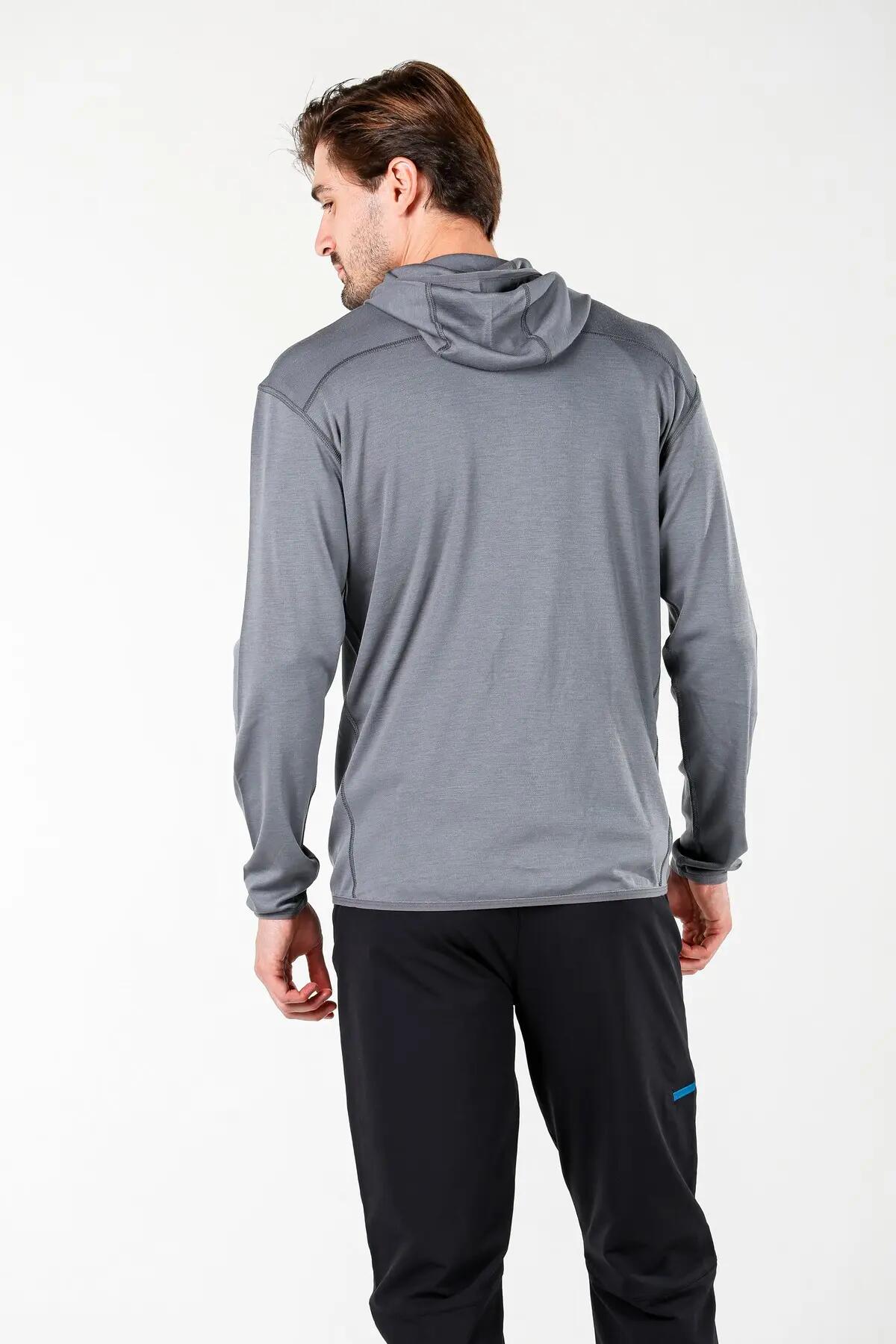 Maestro - Męska Bluza z Kapturem z 100% Wełny Merino (230 g/m²) S, Szary 6/7