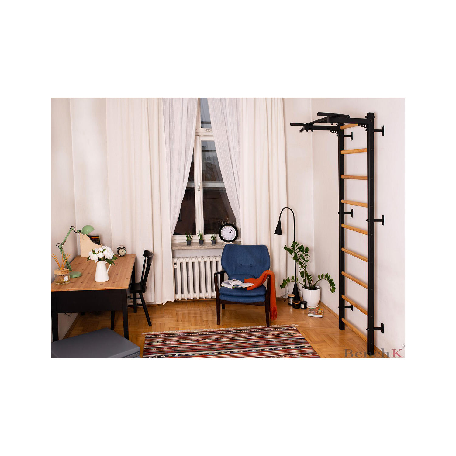 Wall Bars Fitness-System 721, with Built-In Pull-Up Bar  311B, black Turnen 4/4