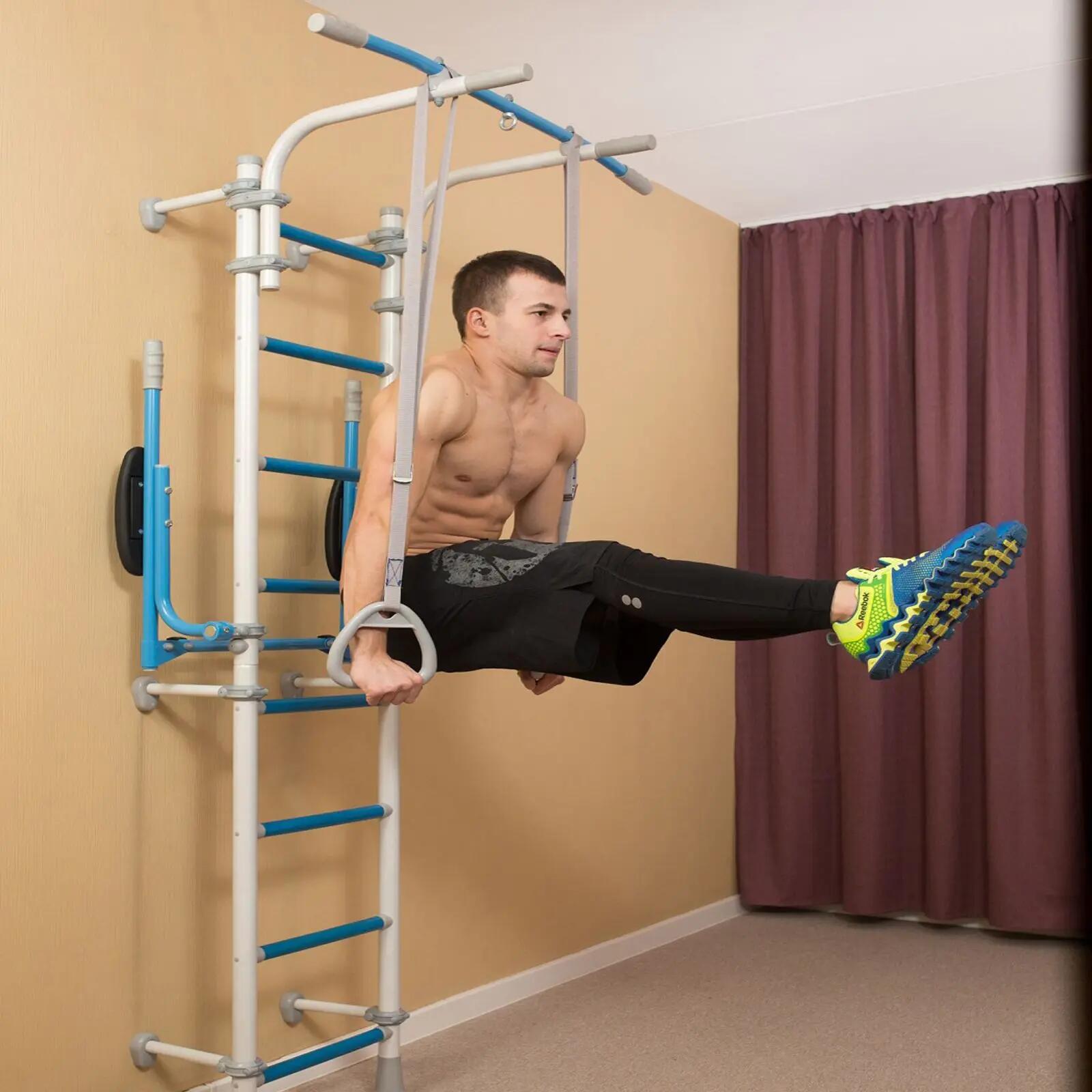 Klimrek - Fitness - Wallbarz - Met dipstation en gymnastiekringen 3/9