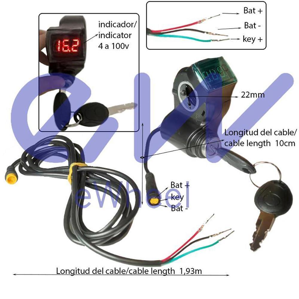 Llave de contacto con voltímetro - Conector waterproof Ewheel 2/4