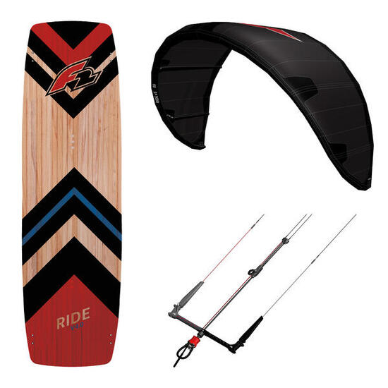 F2 Set Kite Ride V5 7qm | Kiteboard Ride Lightwind Wood 148cm | Control Bar 46cm