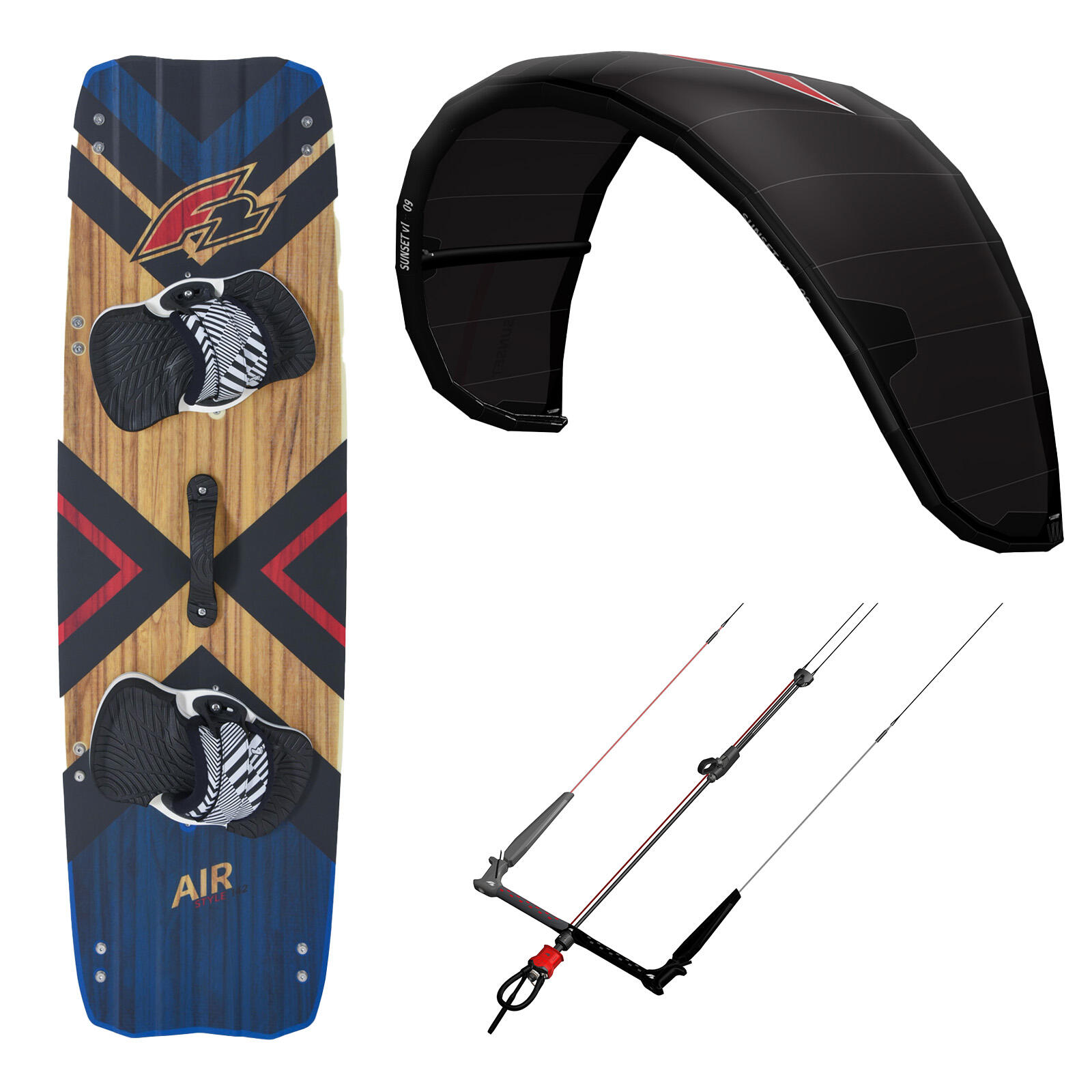F2 F2 Set Kite Sunset V1 9qm|Kiteboard Air Wood 142cm |Control Bar 52cm