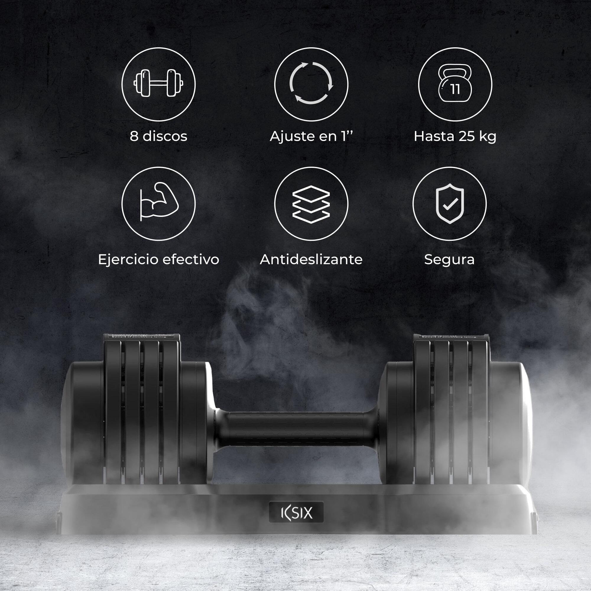 Verstelbare halter 25 kg Ksix, Fitness, 8 schijven, Ergonomische handgreep 3/7