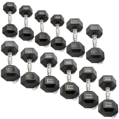 KIT HEX RUBBER DUMBBELL DA 5 A 10 KG