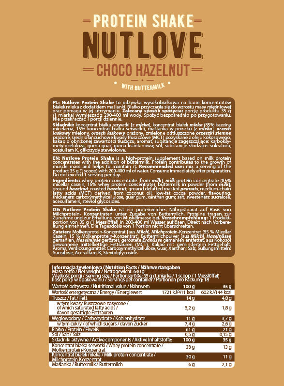 Whey Protein - Nutlove Protein Shake (630g) - Haselnuss-schokolade 2/2