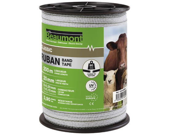 Ruban blanc et vert 20 mm, 200 m pour Clôture électrique Equitation